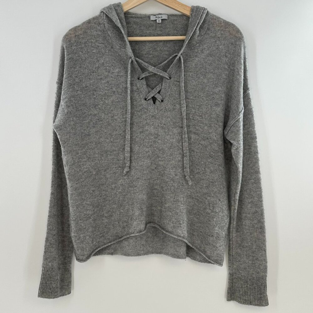 Rails Dakota 100% Cashmere Lace Up Hooded Sweater Heather Grey X-Small